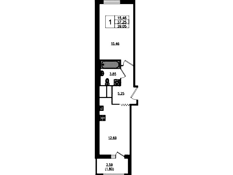1-комнатная квартира 39.05 м², 12/12 эт., ЖК «UP! Квартал Воронцовский»